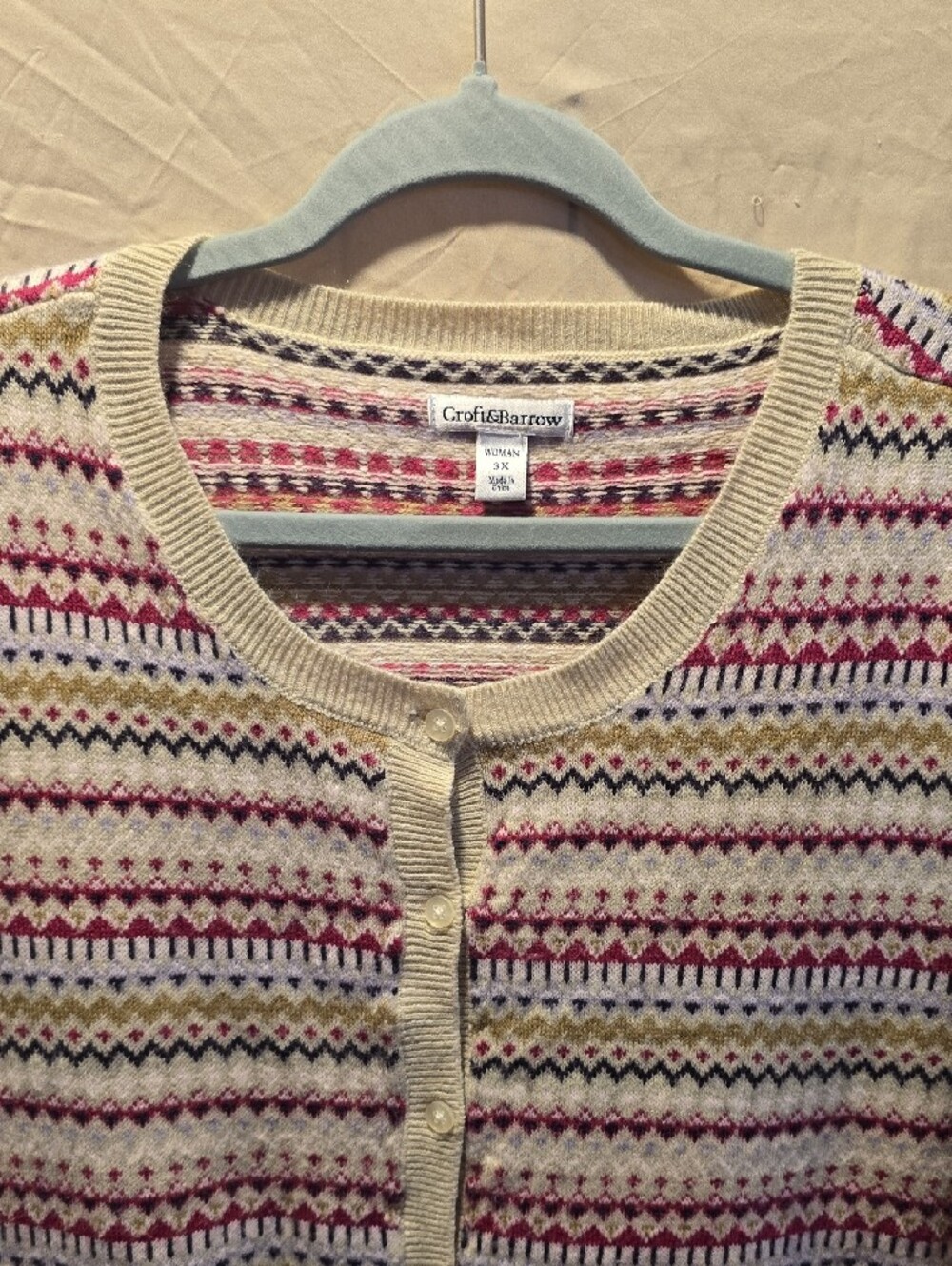 croft & barrow Cream Multicolor Fair Isle Button-Front Cardigan - Picture 3 of 11